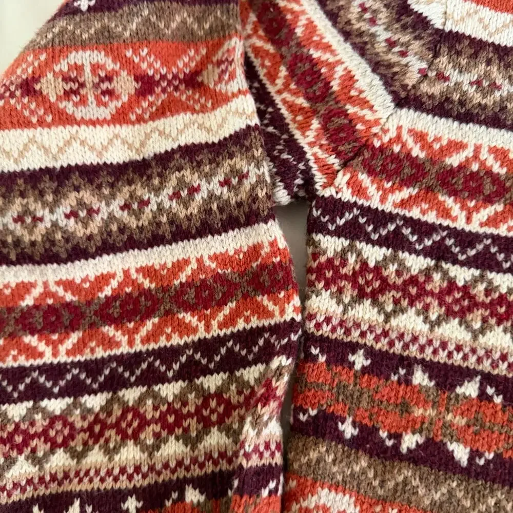 Vtg Y2K 2000s Orange Stipe Pullover Wool Sweater XL Nordic Fair Isle Knit